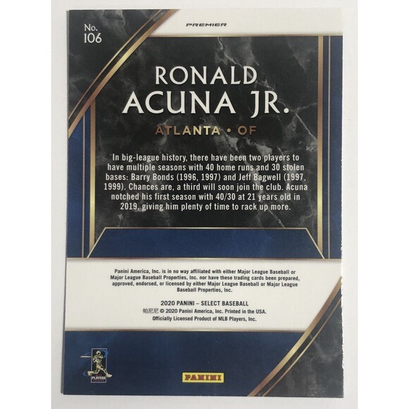 2020 Panini Select #106 Ronald Acuna Jr. Atlanta Braves - Picture 2 of 2
